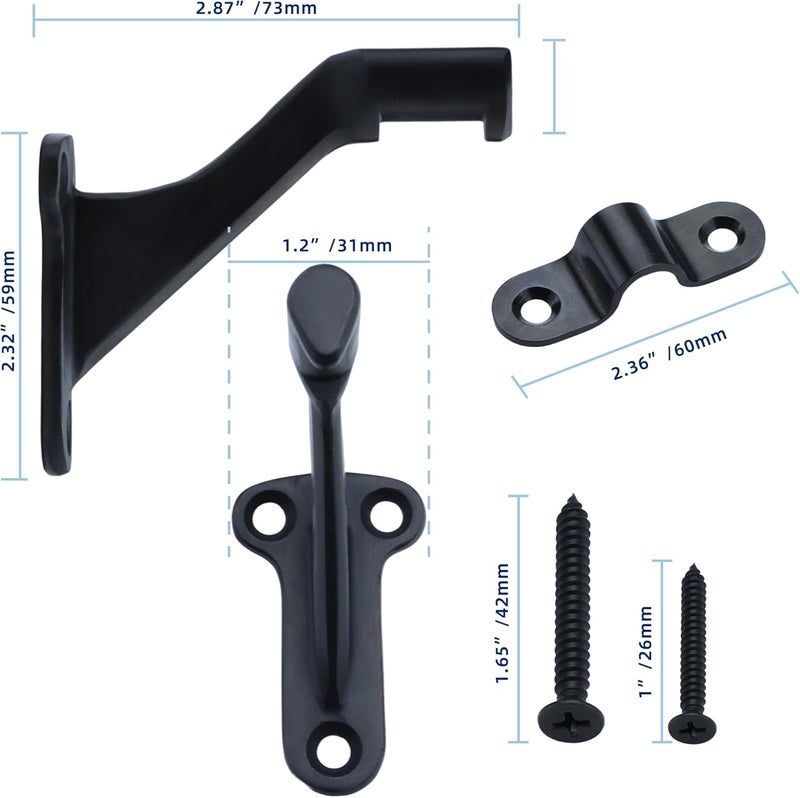 YANYUCB 3''Handrail Brackets,304 Stainless Steel Matte Black Handrail Stair Brackets,Heavy Duty Support Hardware for Stairways,Home or Office Staircase Hand Rail Bracket with Screws(3 Pack) - Image 2